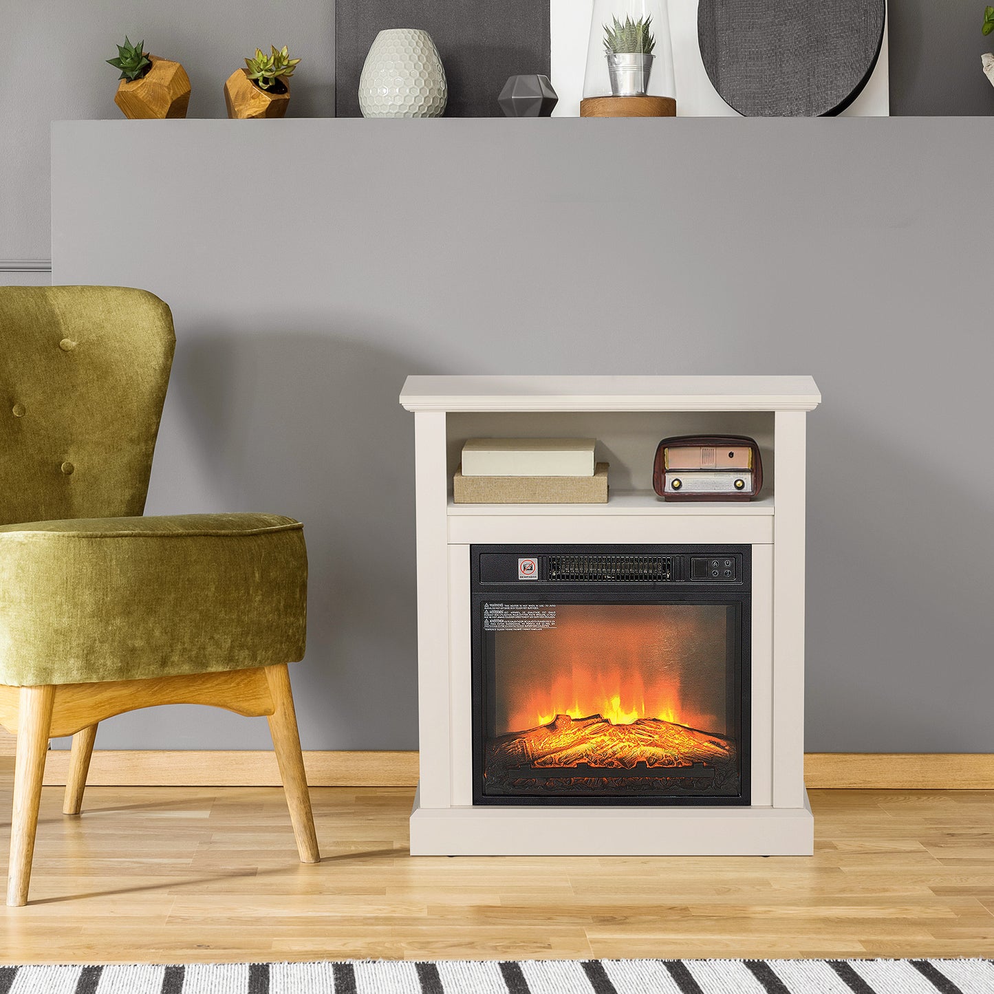 27-Inch Freestanding Electric Fireplace with Mantel - Realistic 3D Flame, Remote Control