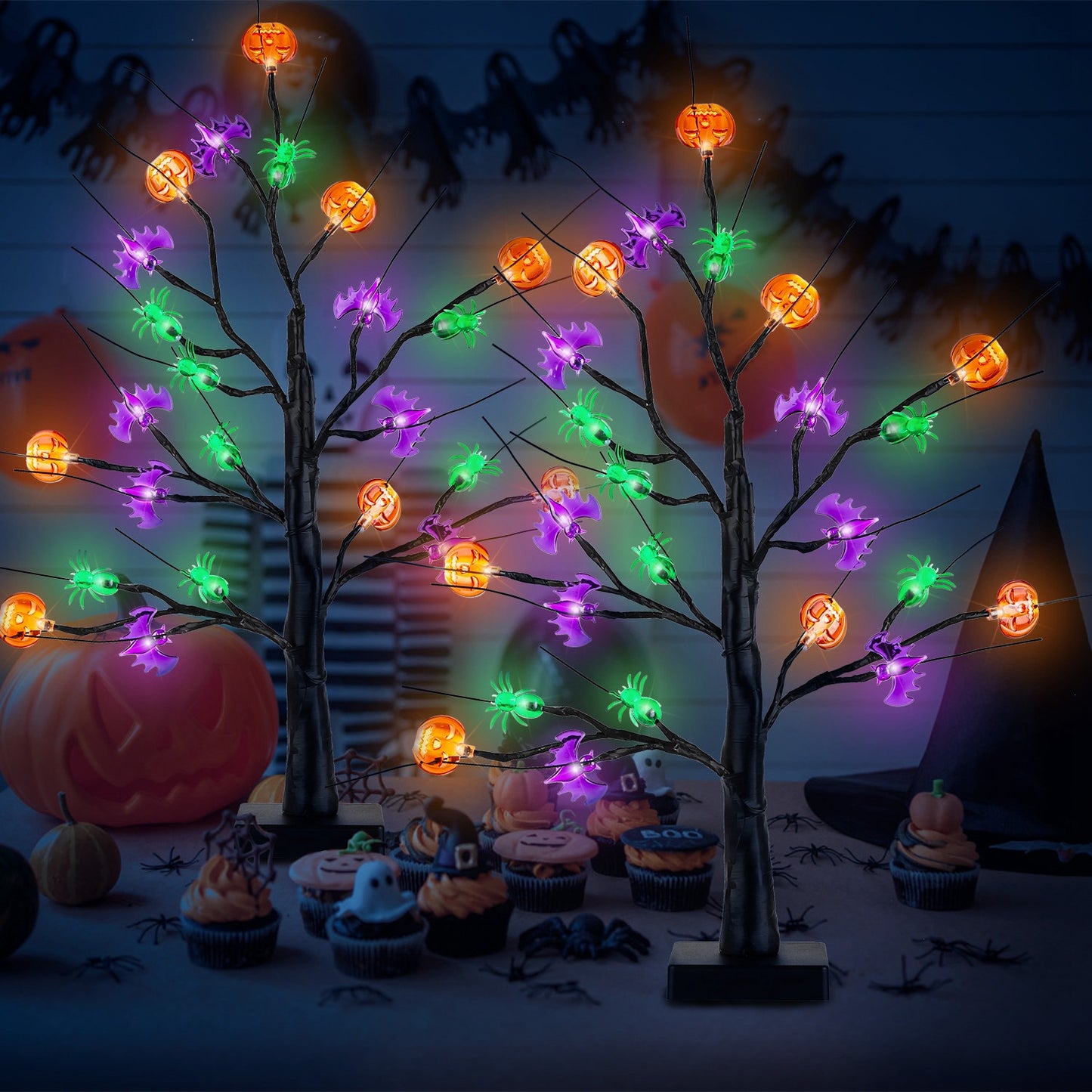 Lighted Halloween Trees - 2 Pack 1.97ft Adjustable Twigs with Timer
