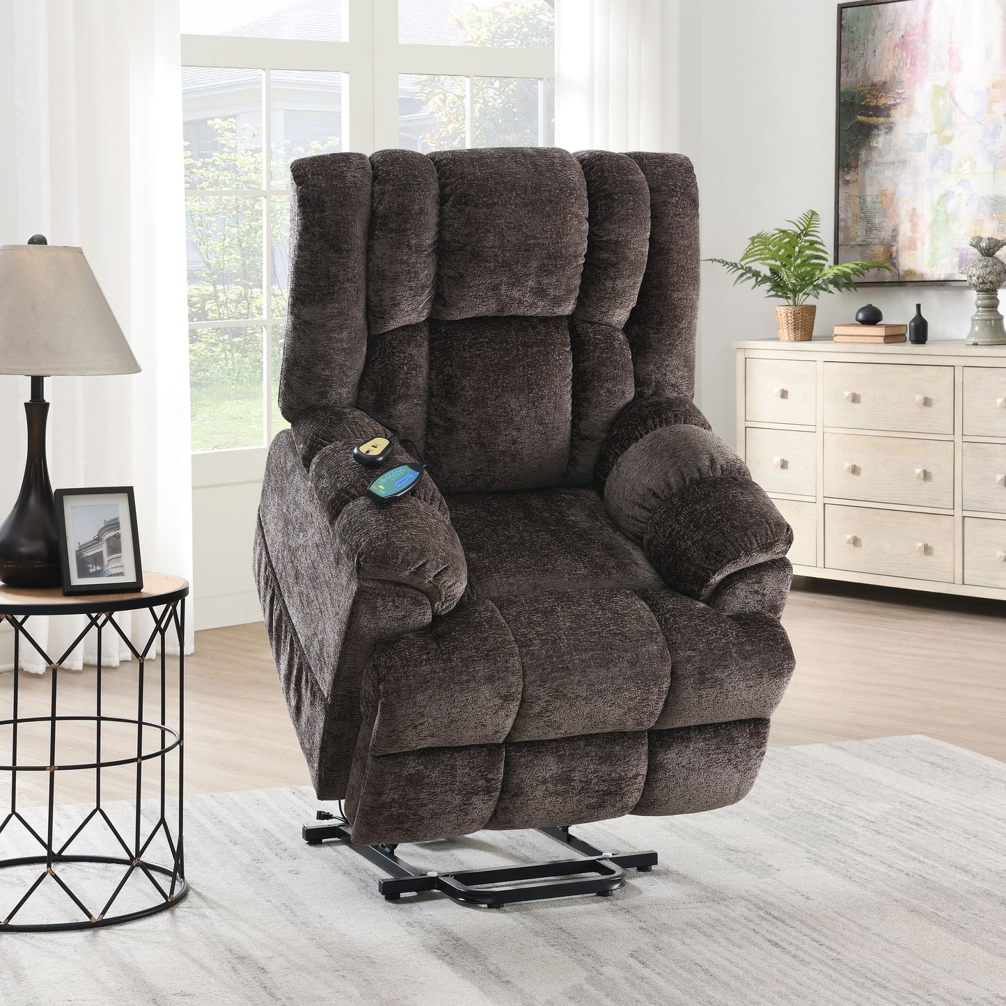 Power Motion Recliner with Lift, Heating & Massage - Brown Chenille