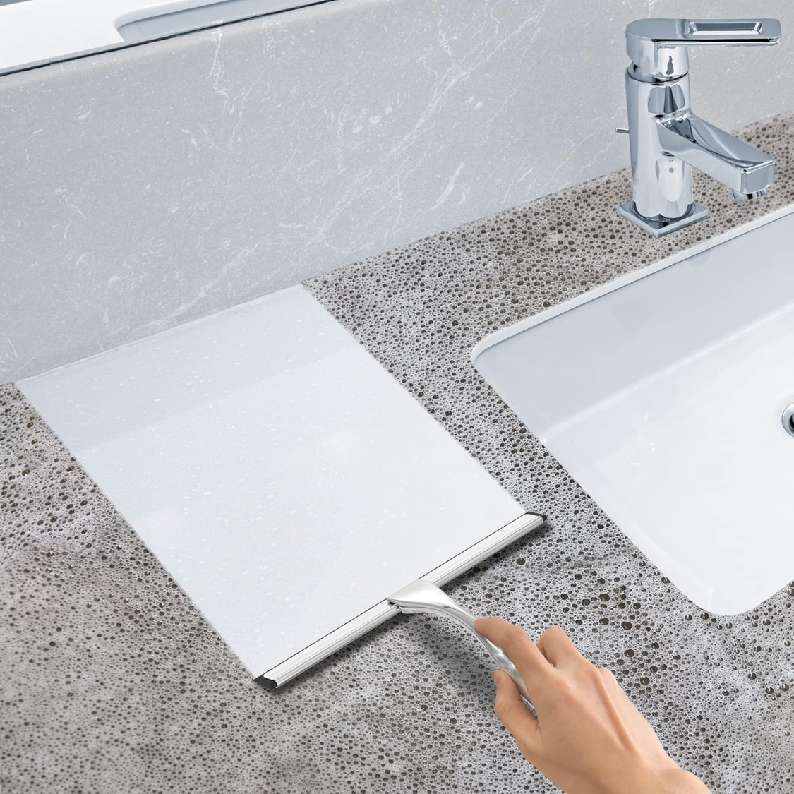 Stainless Steel Shower Squeegee with Adhesive Hooks - Silver