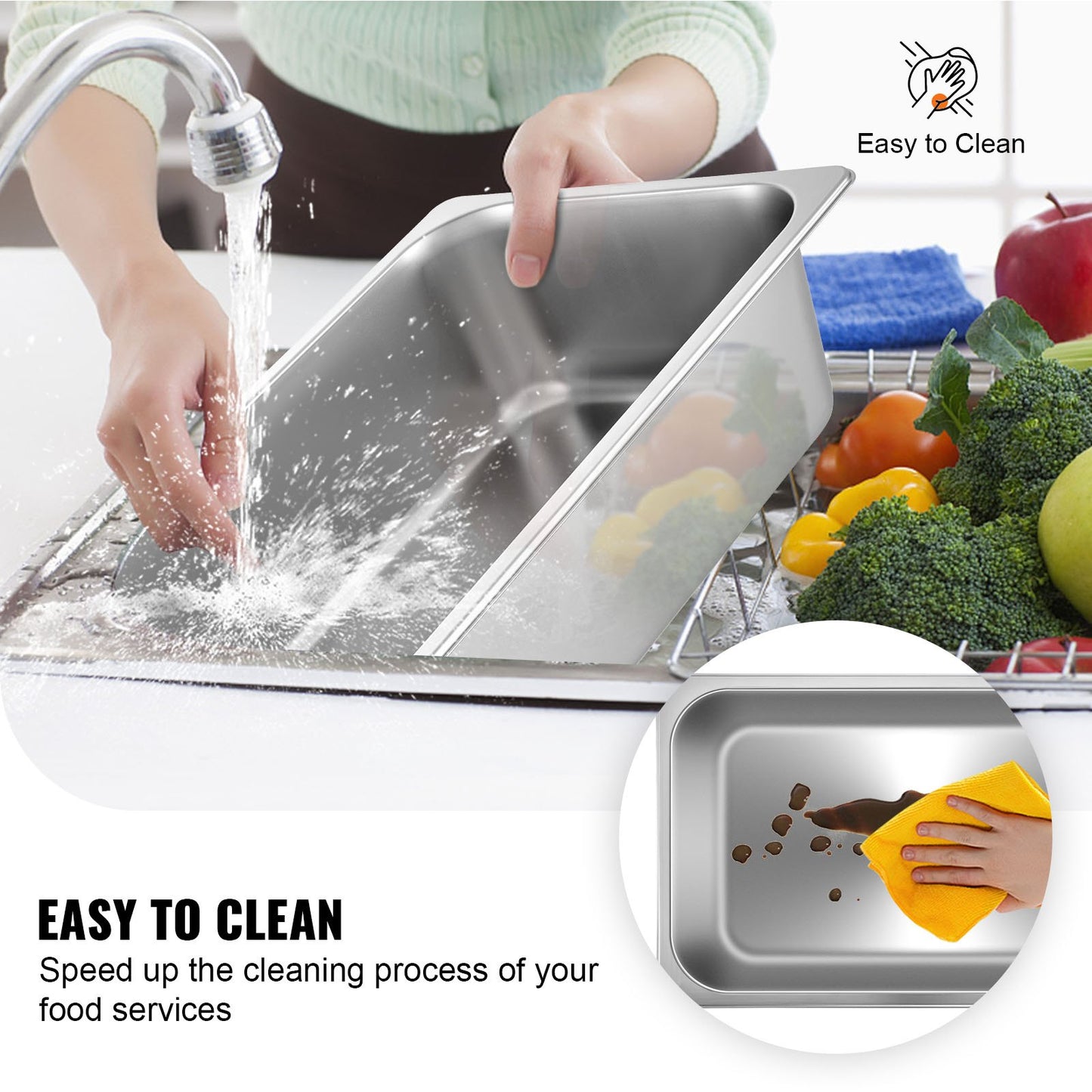 6 Pack Full Size Deep Steam Table Pans - Stainless Steel 20.9 x 12.8 x 5.9 Inch