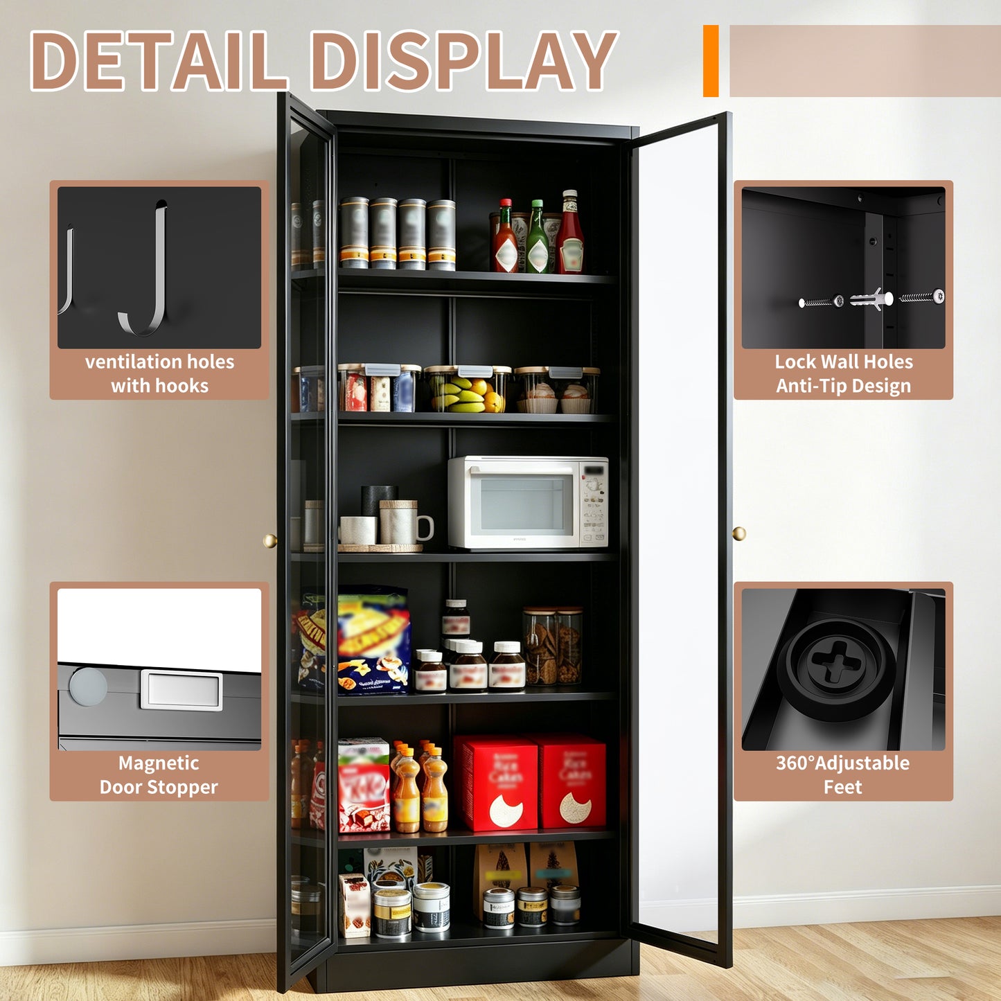 Metal Kitchen Pantry Cabinet - 72 Tall Storage With 5 Adjustable