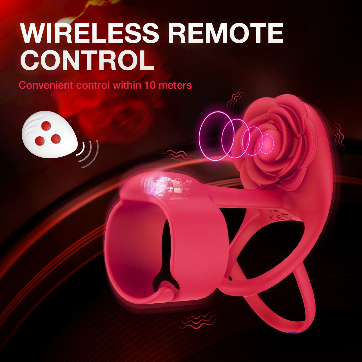 3 in 1 Rose Vibrating Cock Ring - Dual Motor, 10 Modes, Remote Control