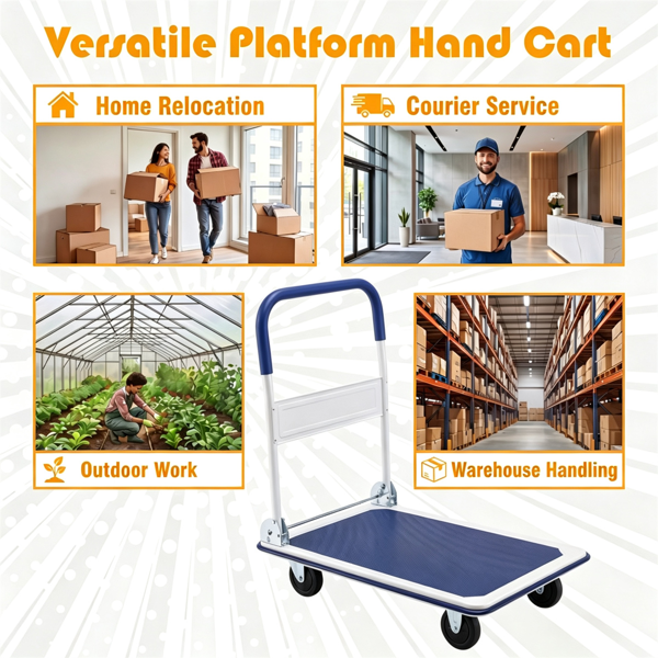Heavy-Duty Folding Hand Truck - 660LBS Capacity Platform Cart with Non-Slip Surface
