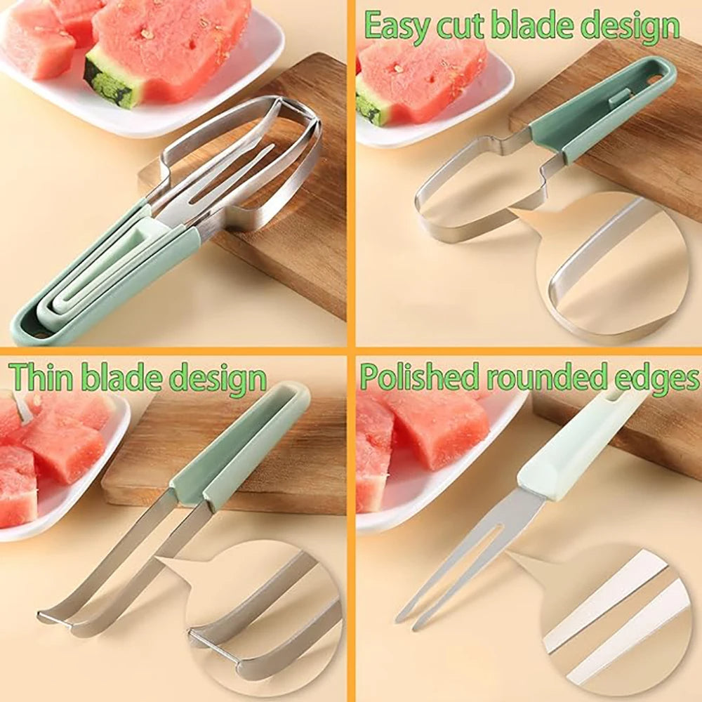 3-in-1 Watermelon Cutter Tool - Stainless Steel Slicer & Fork
