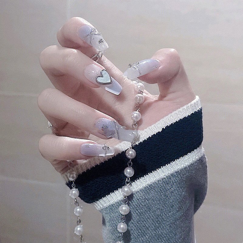 Blue Ice Rain Nail Stickers - Minimalist Press-On Nails