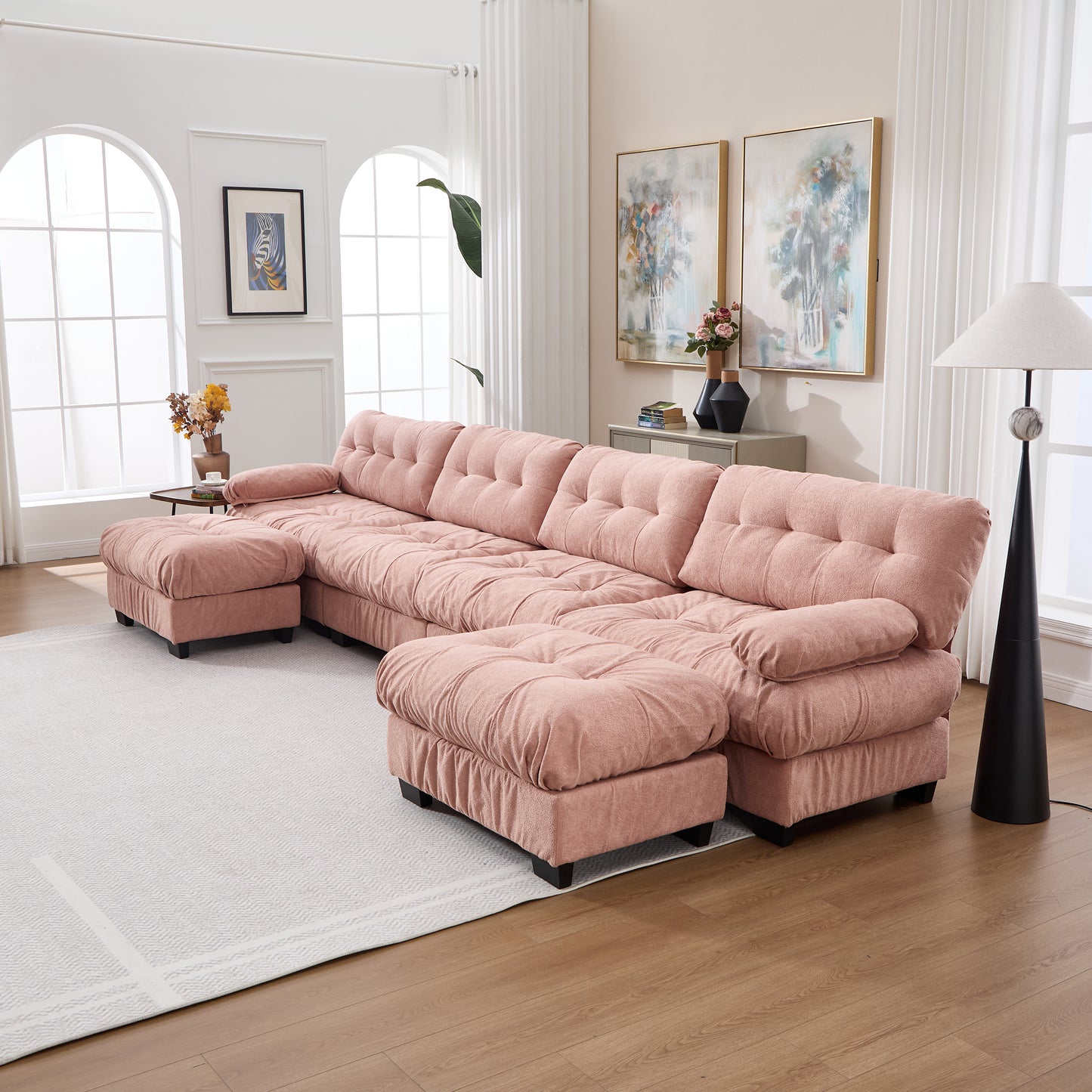 U Shaped Modular Sectional Sofa - Oversized Pink Cloud Couch