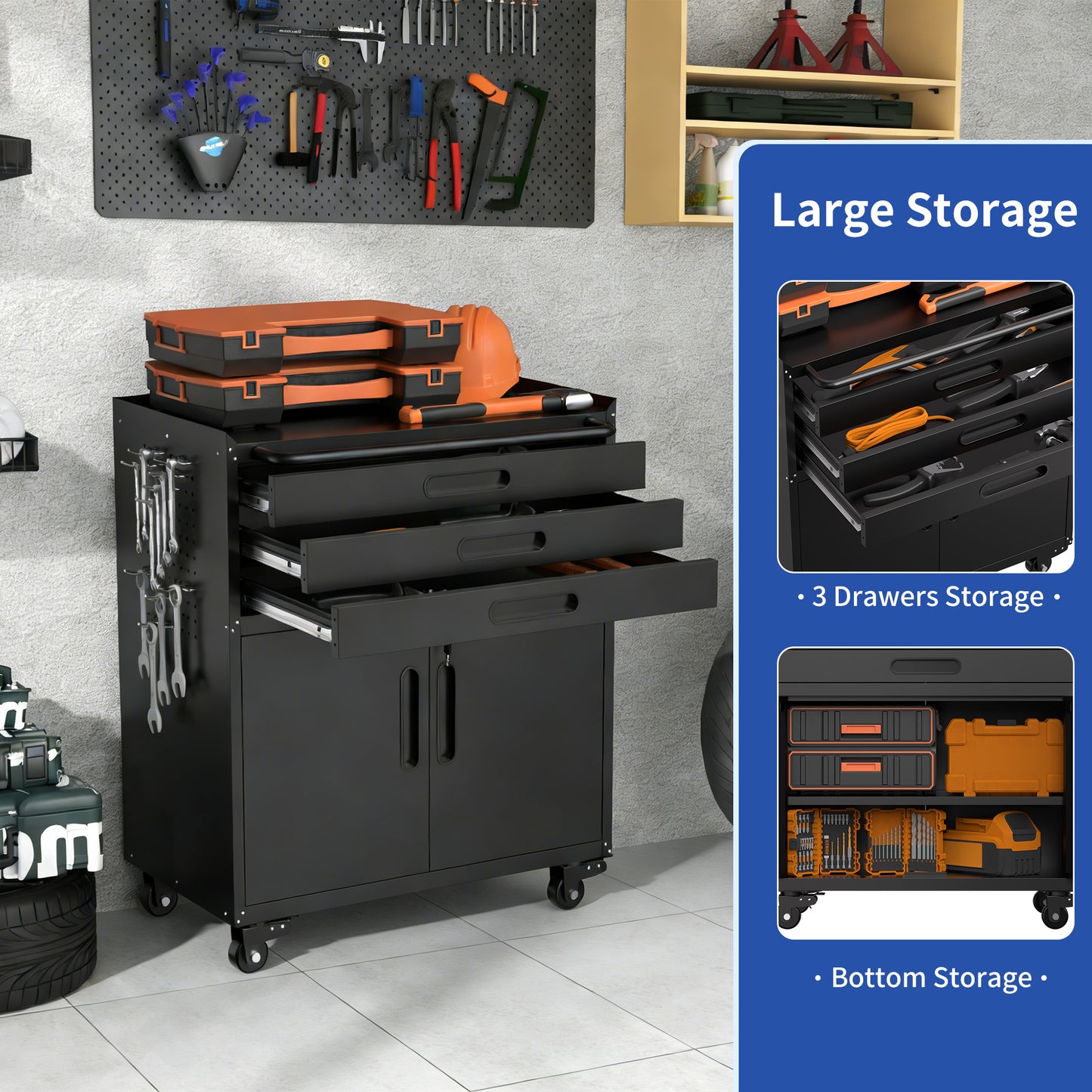 34.3 Rolling Metal Tool Cabinet - Heavy Duty Garage Storage With