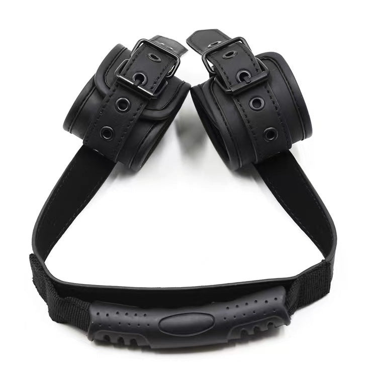 Black Leather Handcuffs for Bondage Training, Adult Wellness Toy