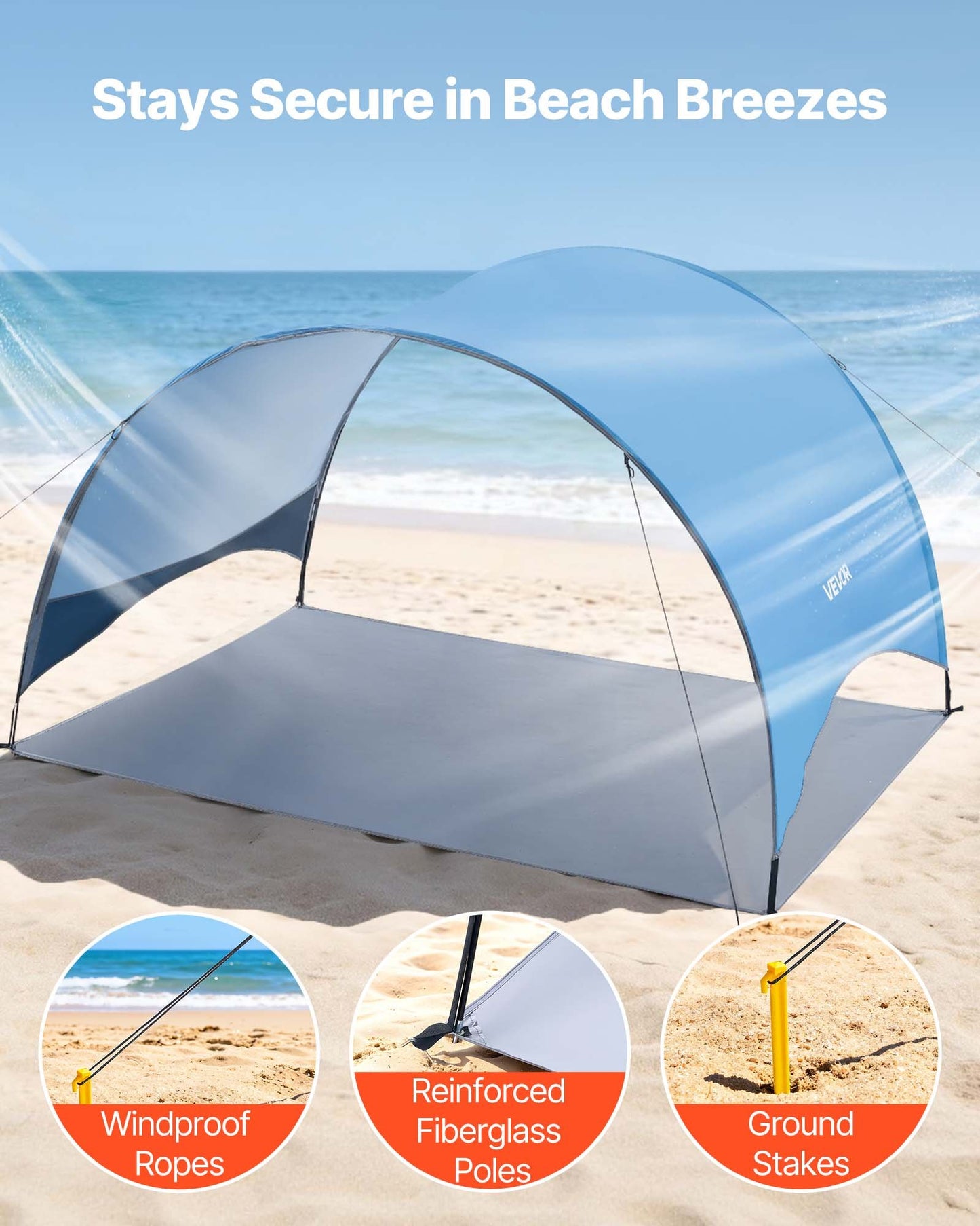 Portable 4-Person Beach Tent Sun Shelter with UPF 50+ & Ground Stakes