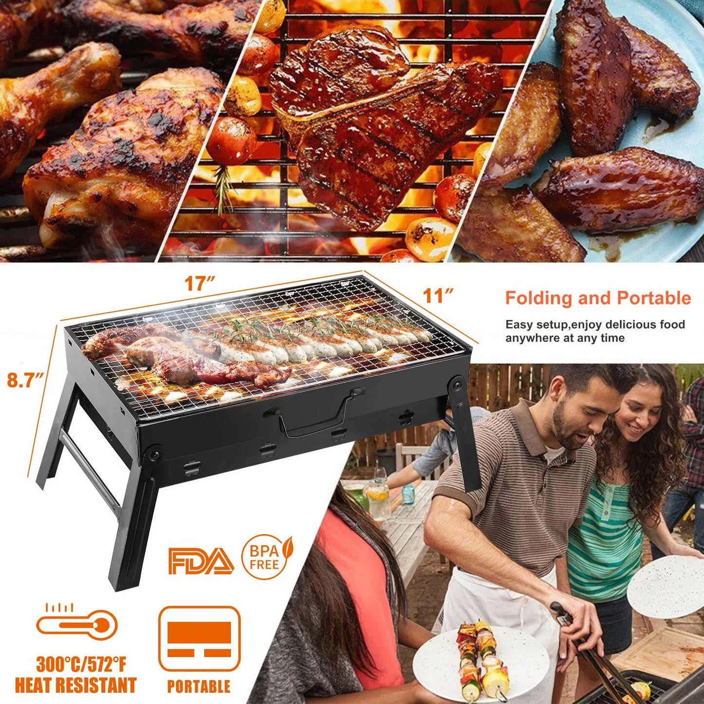 Portable Foldable Charcoal Grill - Lightweight BBQ for Camping