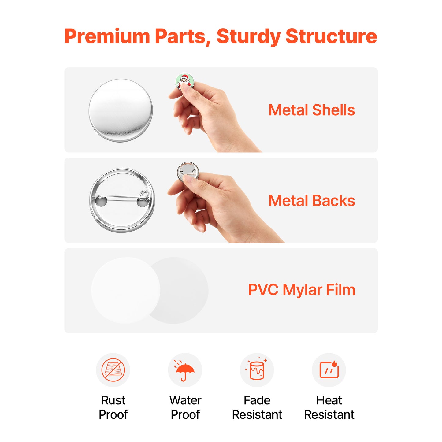 Button Maker Supplies 200 Sets DIY Pin Back Buttons with Metal Backs & Films