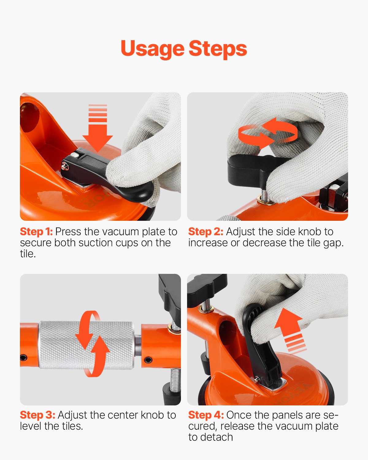 Seamless Seam Setter with Suction Cup for Tile & Glass Leveling - Orange