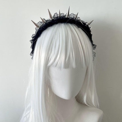 Studded Lace Headband for Women - Black
