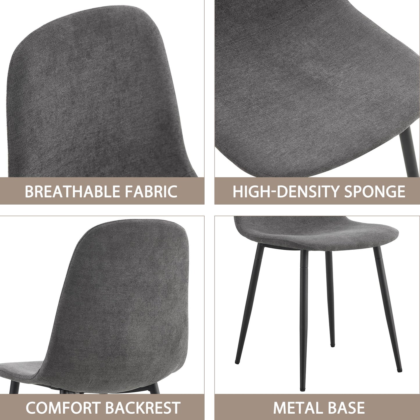 Comfortable Linen-Cotton Dining Chair Set - Six Pieces In Dark