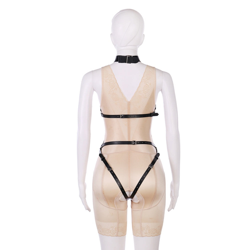 Punk Leather Body Chain Harness - Black Layered Waist Jewelry