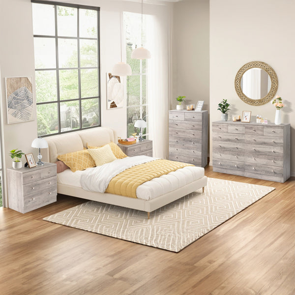 5-Drawer Chest with Matte Gold Handles - Gray Particle Board