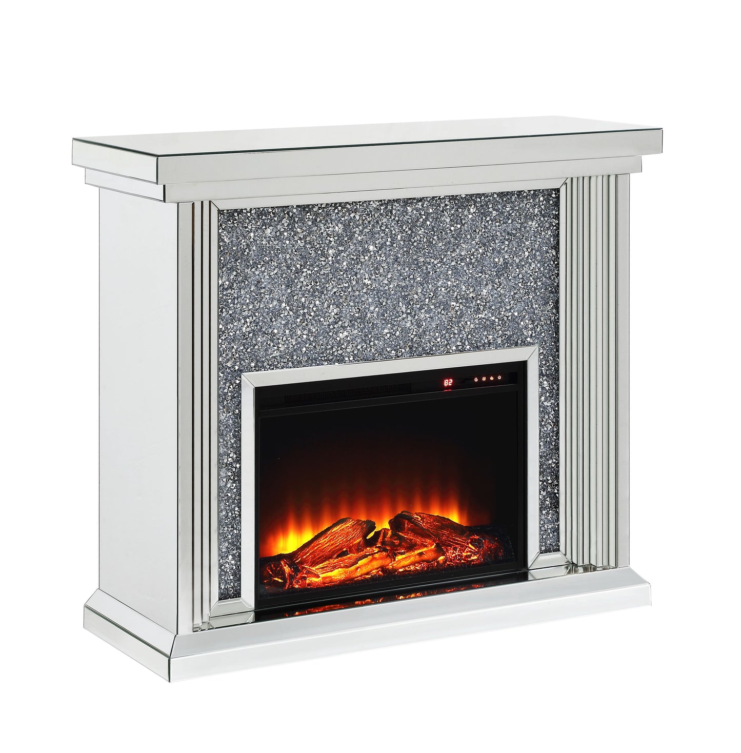 Mirrored Faux Diamonds Electric Fireplace - Silver
