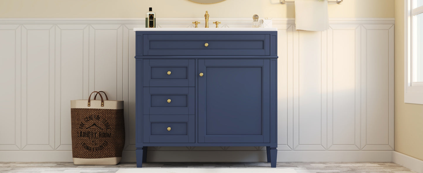 36'' Blue Bathroom Vanity with Ceramic Sink & 3 Drawers