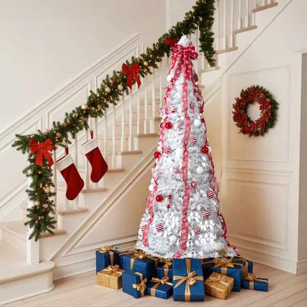 6FT Pre-Lit Christmas Tree with 100 Warm Lights & Ornaments