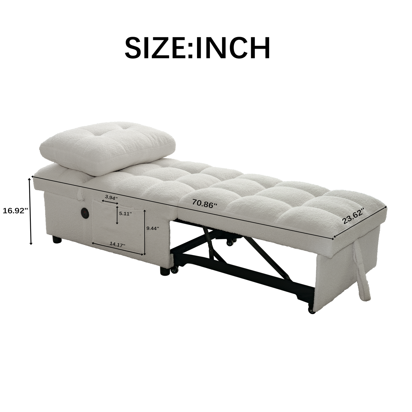 Single Sofa Bed Without Armrests, Soft Teddy Fabric Texture,