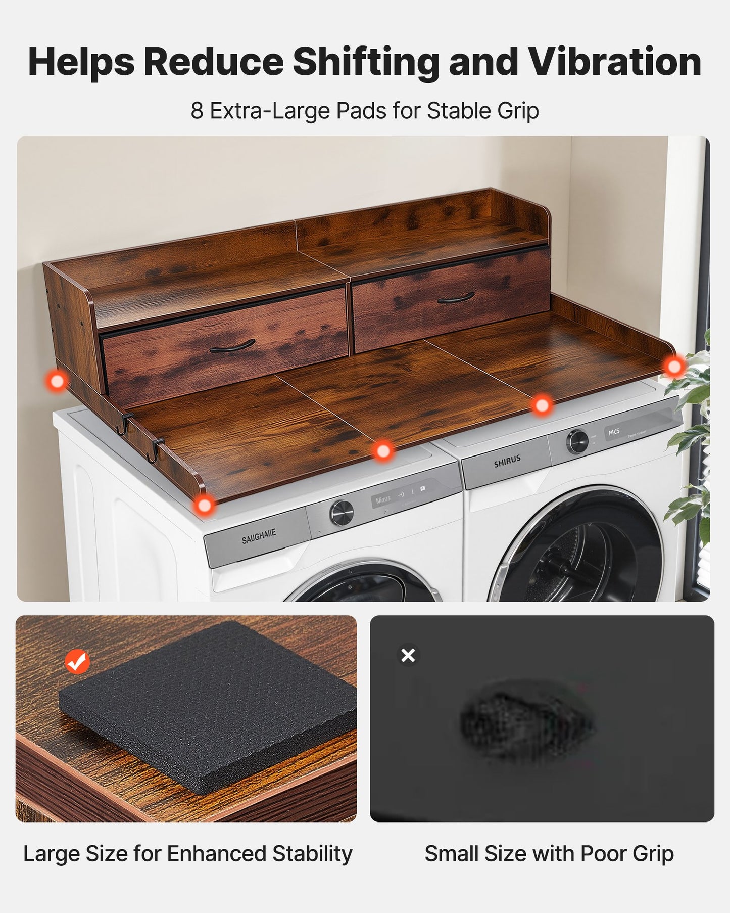 Washer Dryer Countertop with Shelf and Drawers - Laundry Organization Stand