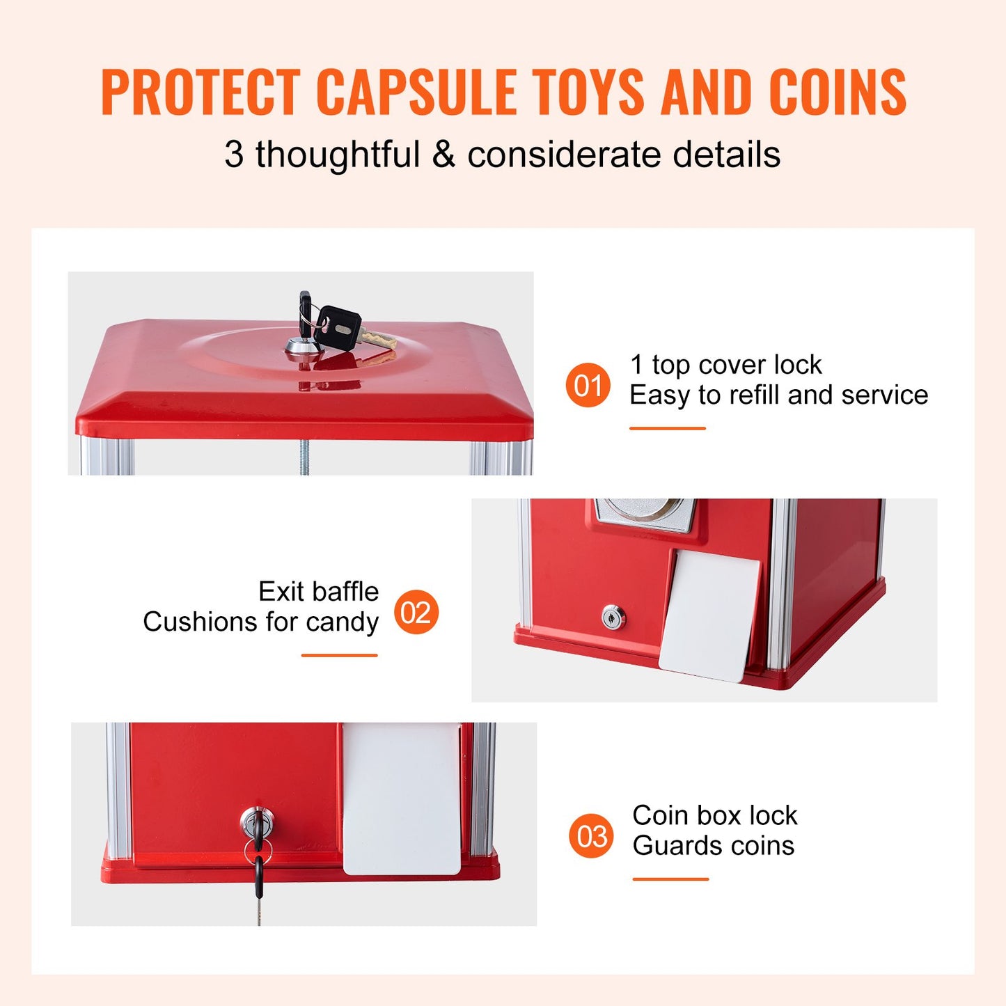 Vintage Gumball Machine Vending Coin Bank - Red 25H
