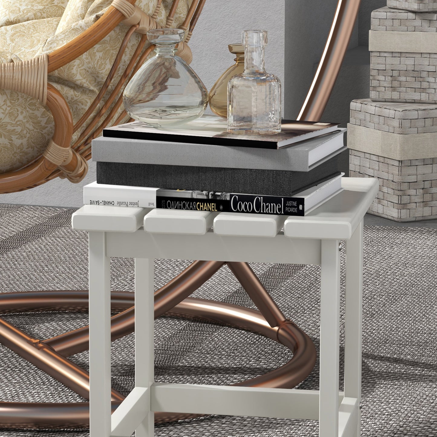 Adirondack Side Table - 15" Weather Resistant Outdoor HDPE - White