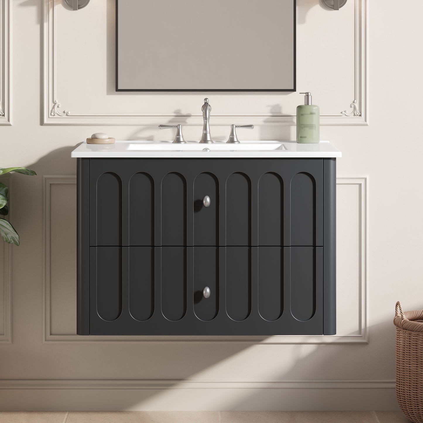 30 Modern Floating Bathroom Vanity With Oval Knobs & Round Edge,
