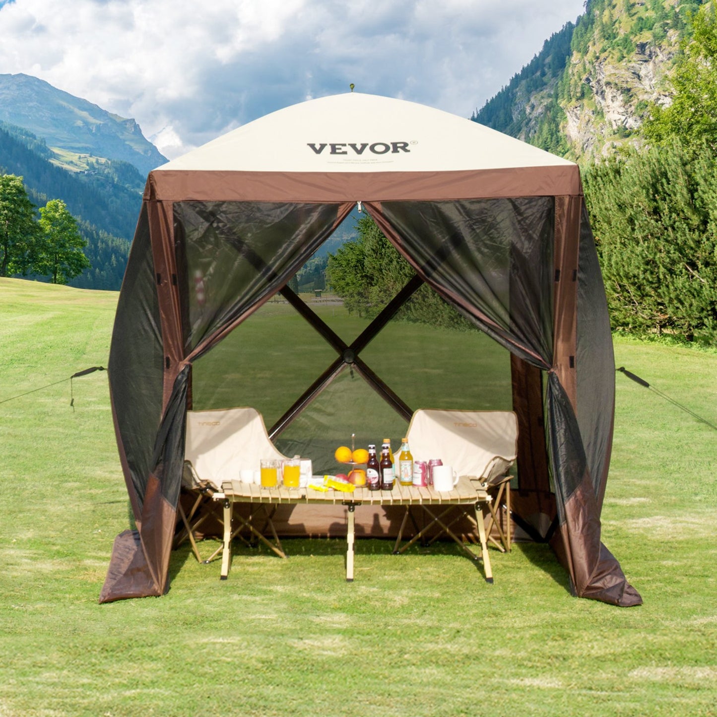 6x6FT Pop Up Gazebo Tent with Removable Side Walls Sun Shelter Mesh Windows
