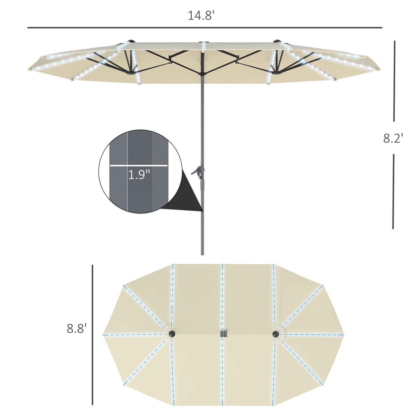 15ft Double-Sided Patio Umbrella with Solar Lights - Cream White