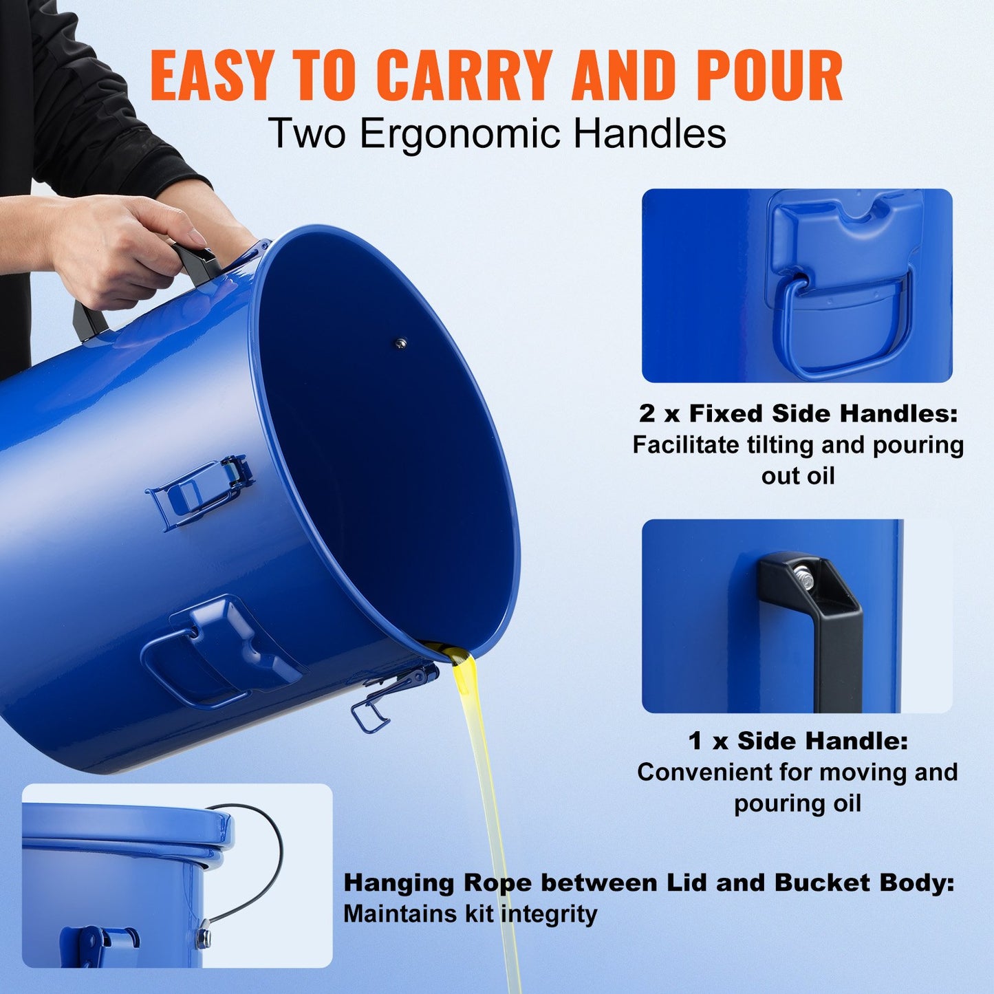 8-Gallon Fryer Grease Bucket - Heavy-Duty Carbon Steel with Lid