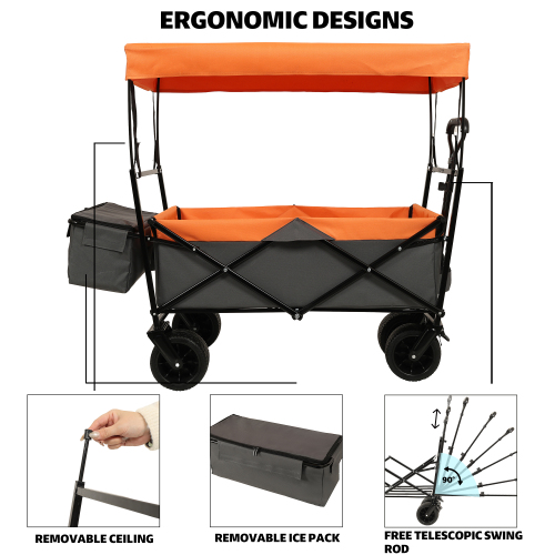 Large Capacity Collapsible Wagon with Canopy and Mosquito Net - All-Terrain Wheels, Foldable Garden Cart