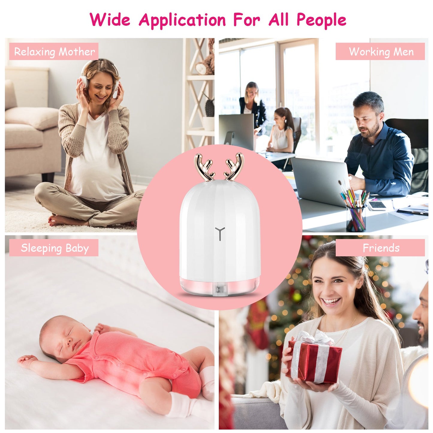 Ultrasonic Air Humidifier with 7 Color Breathing Lights, Auto Shut-Off for Home Office Yoga