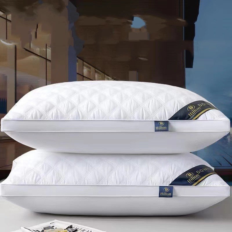 Non-Collapse High & Low Pillow Set - White Plaid Bedding with Multiple Weights