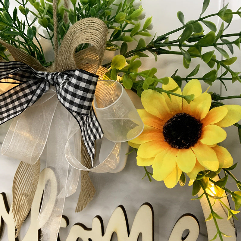 Wooden Letter Door Decor with Linen Bowknot - Green