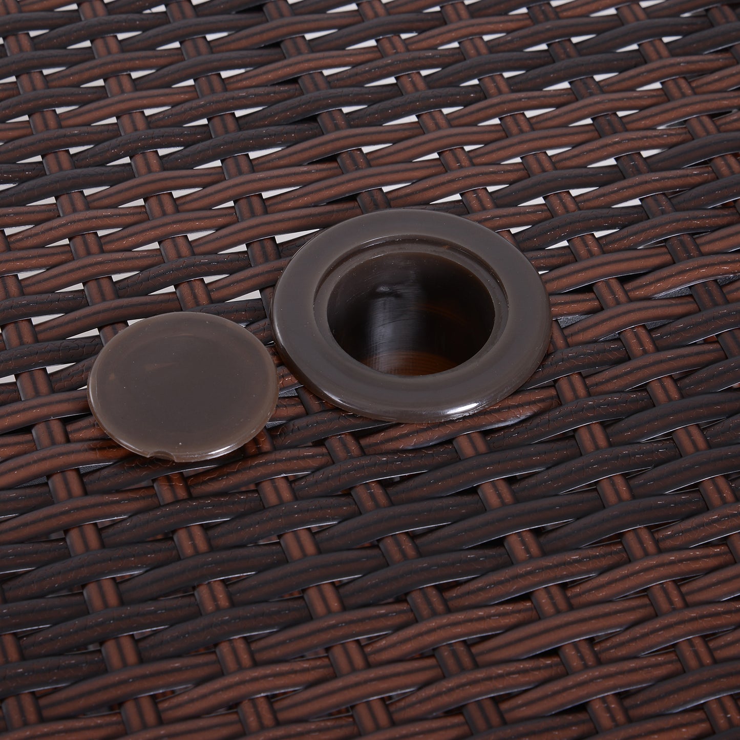 Outdoor Rattan Wicker Side Table with Umbrella Hole - Brown