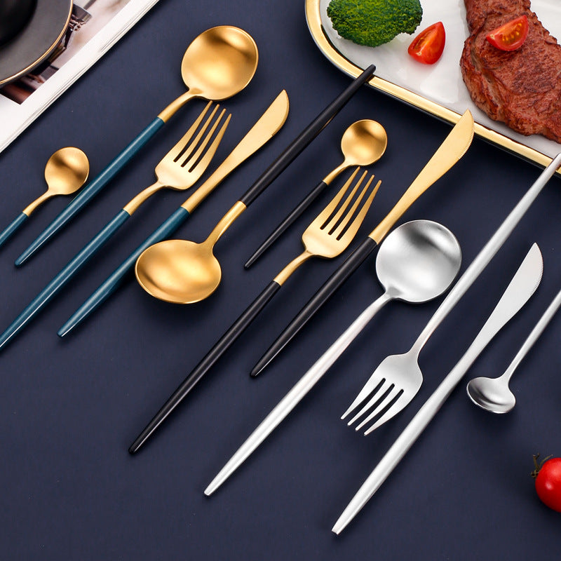 Stainless Steel Dinnerware Set - Thick Portuguese Cutlery, Silver Finish