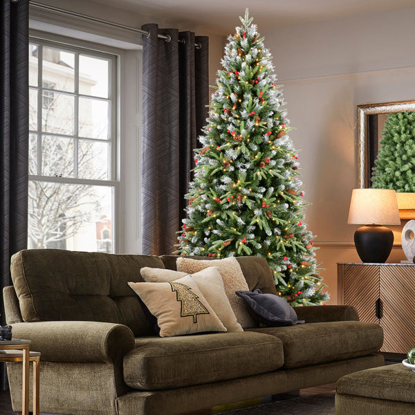 6ft Green LED Christmas Tree with Red Fruit & Pine Cones