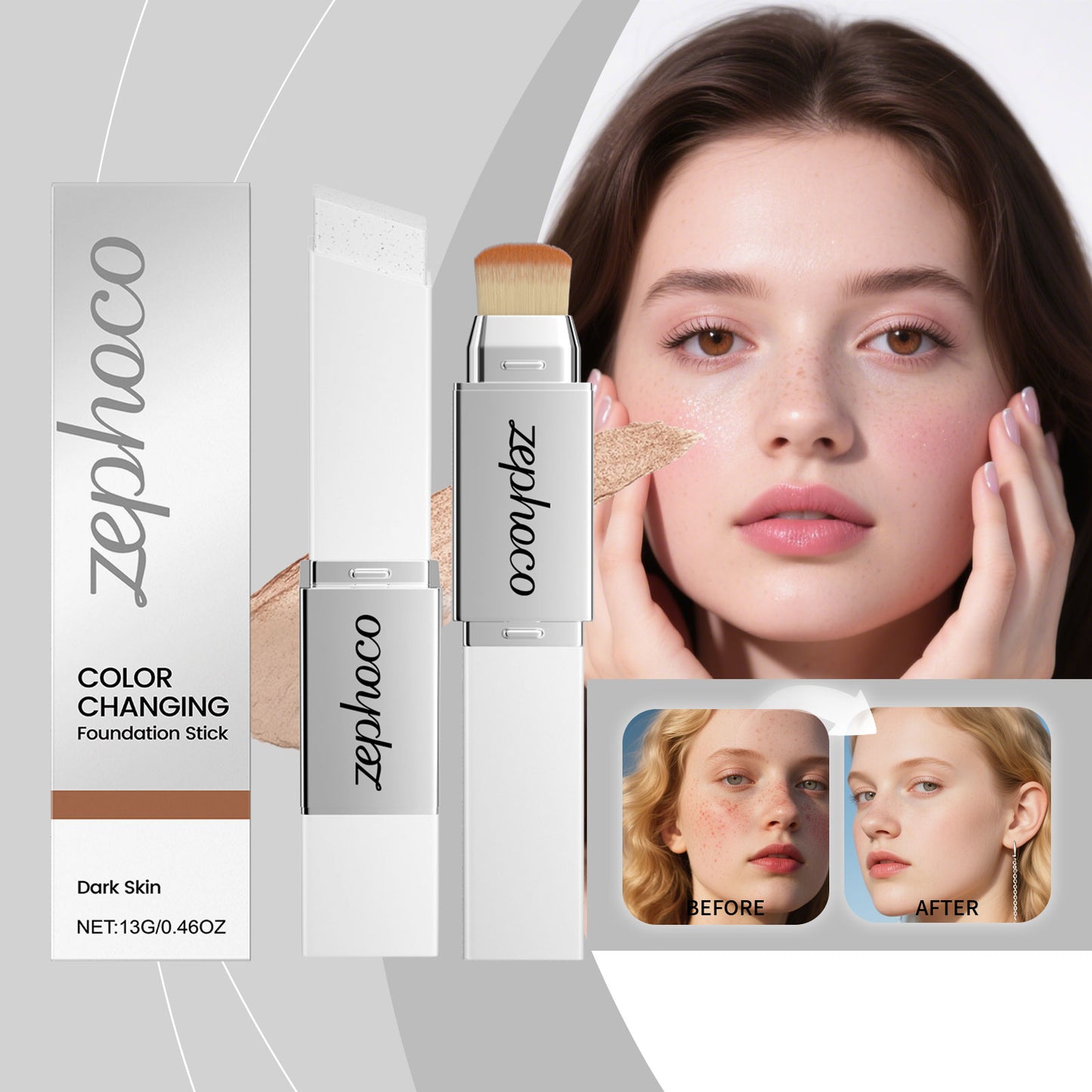Color-Changing Foundation Stick for Deep Skin Tones - 13g Face Makeup