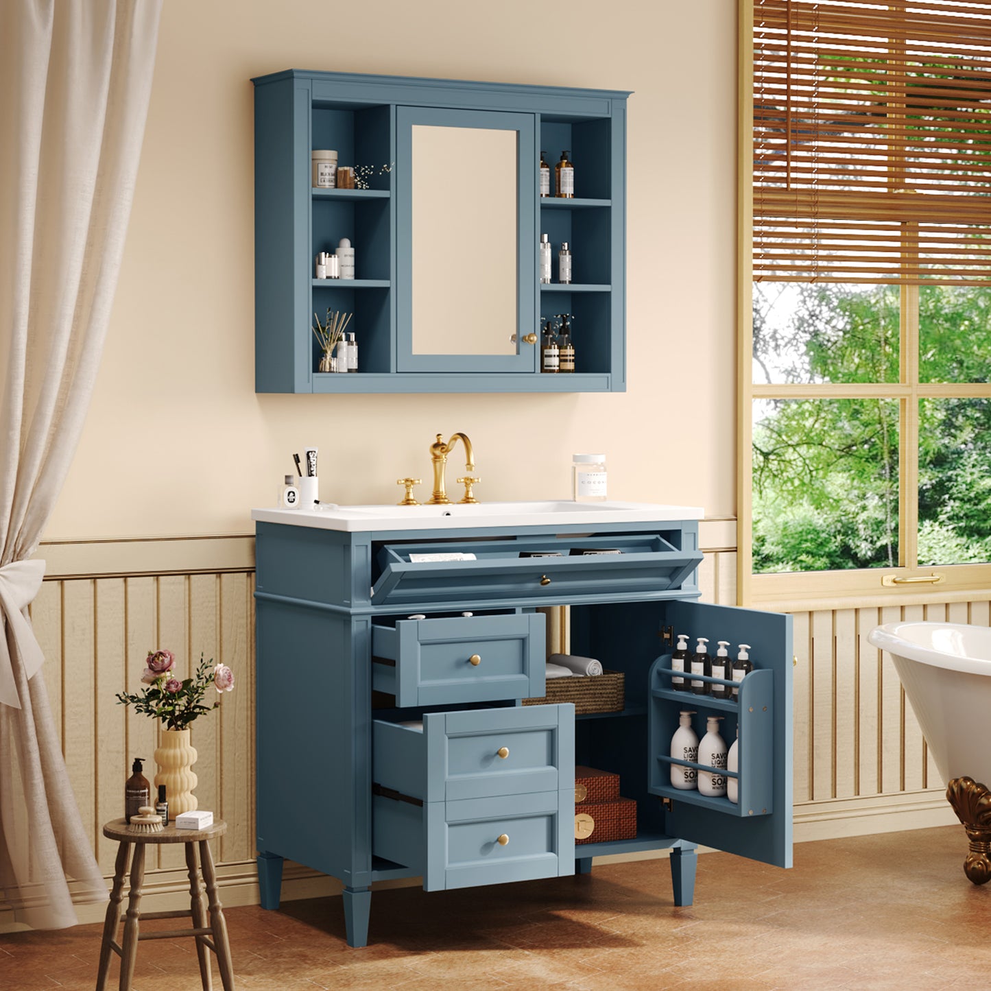 36'' Indigo Blue Bathroom Vanity with Medicine Cabinet & Sink