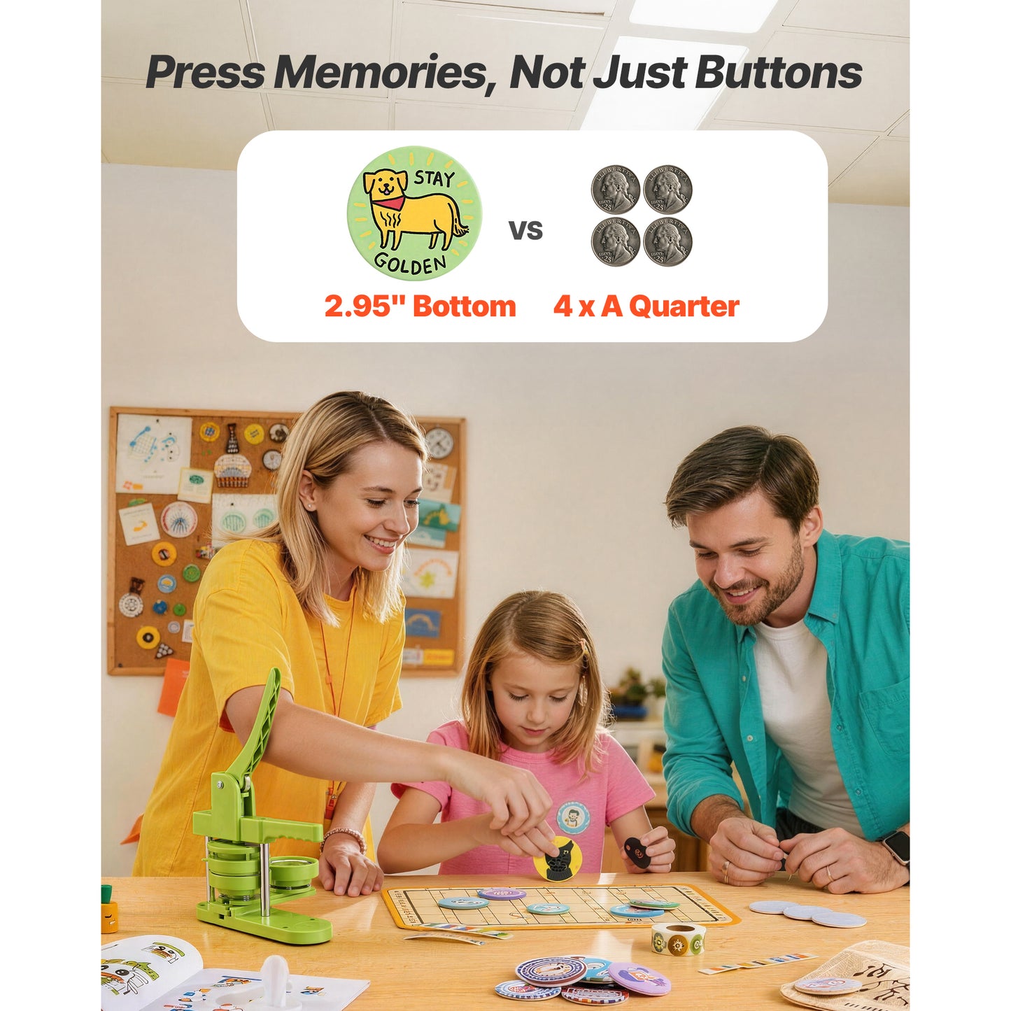 Button Maker Machine 2.95 Inch DIY Badge & Pin Kit with 100 Parts, Handle, Cutter
