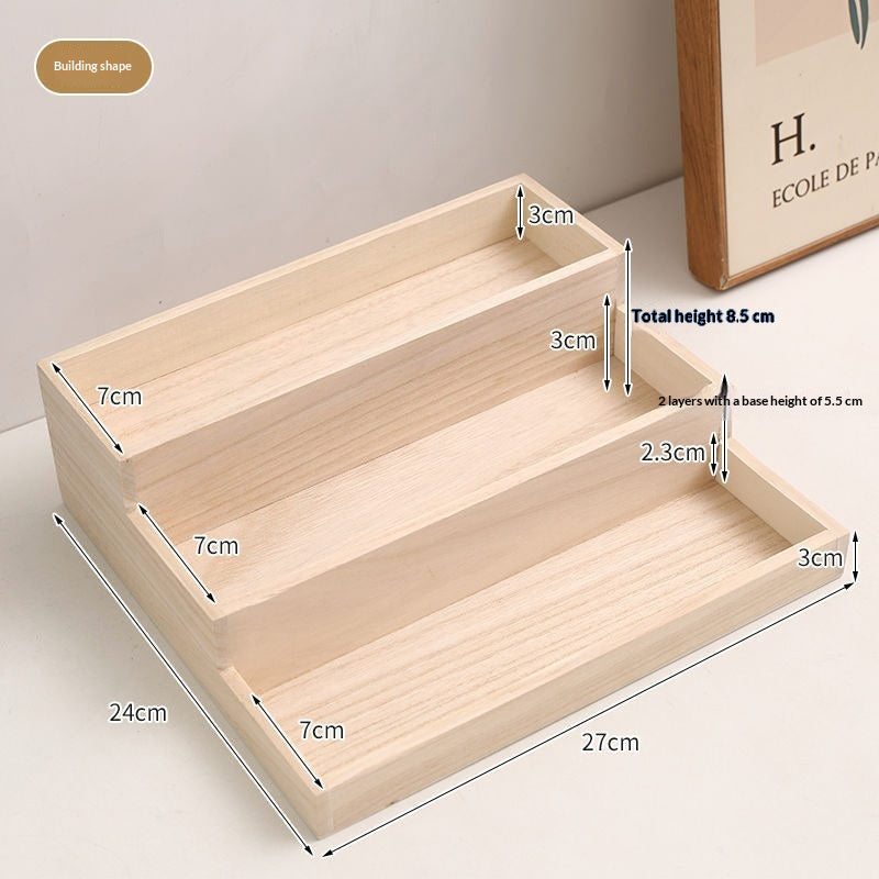 Multi-Layer Solid Wood Display Rack with Step Style for Home & Office Storage