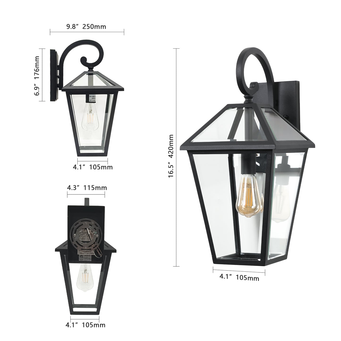 Outdoor Wall Lanterns - Vintage Black Weatherproof Sconce, 2-Pack