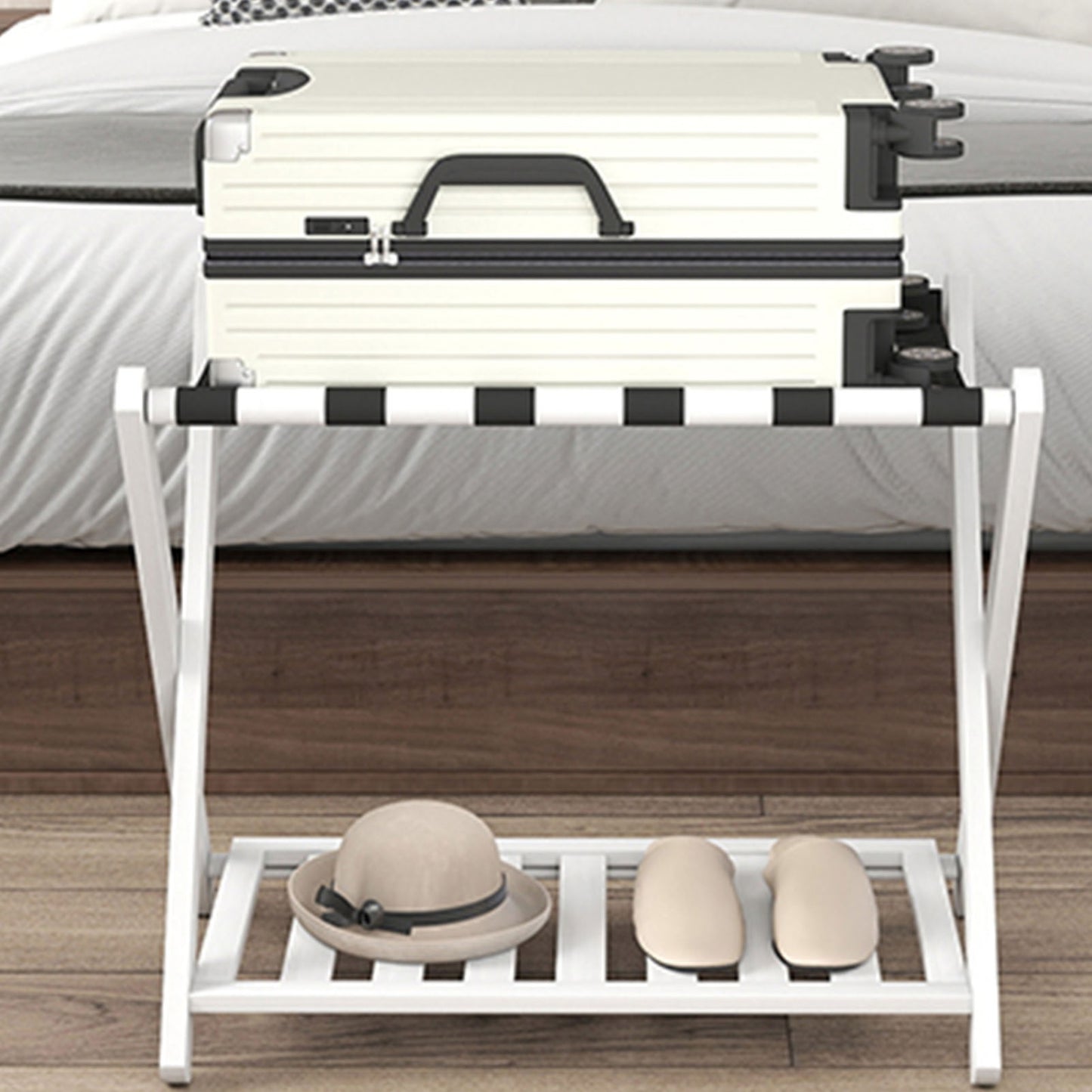 Luggage Rack Foldable Thickened Bamboo Suitcase Stand With Storage