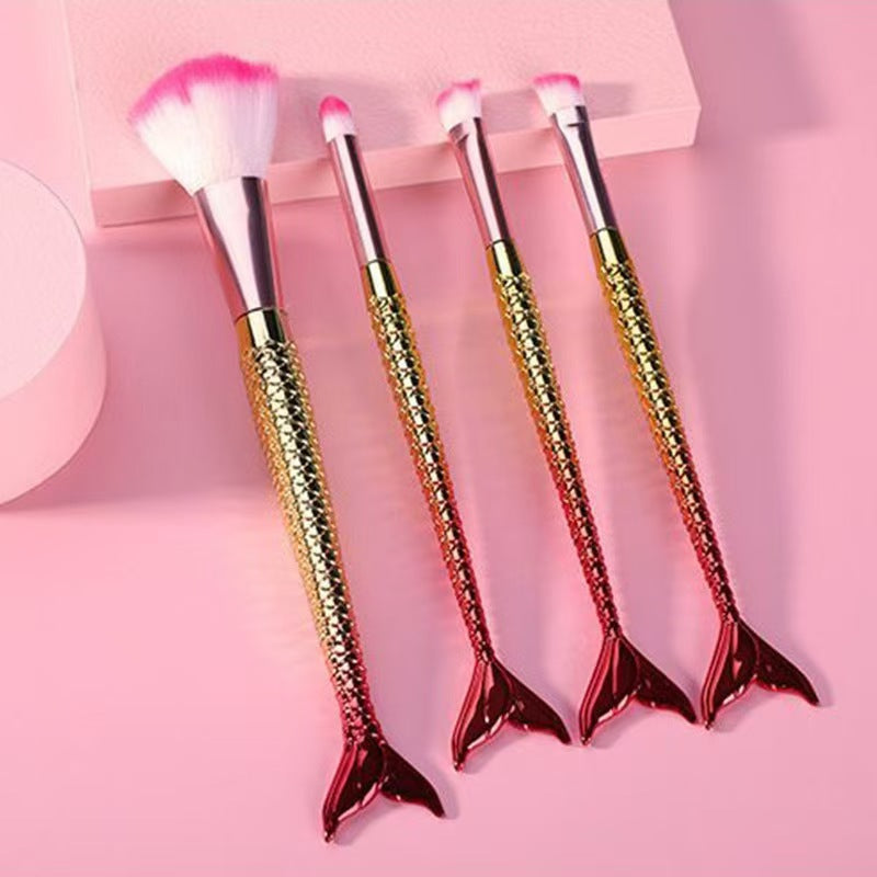 4-Piece Portable Mermaid Gradient Eye Makeup Brush Set for Precise Application