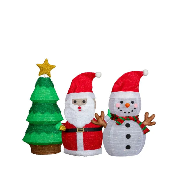 Lighted Santa, Snowman & Christmas Tree Decorations Set - 150 LED