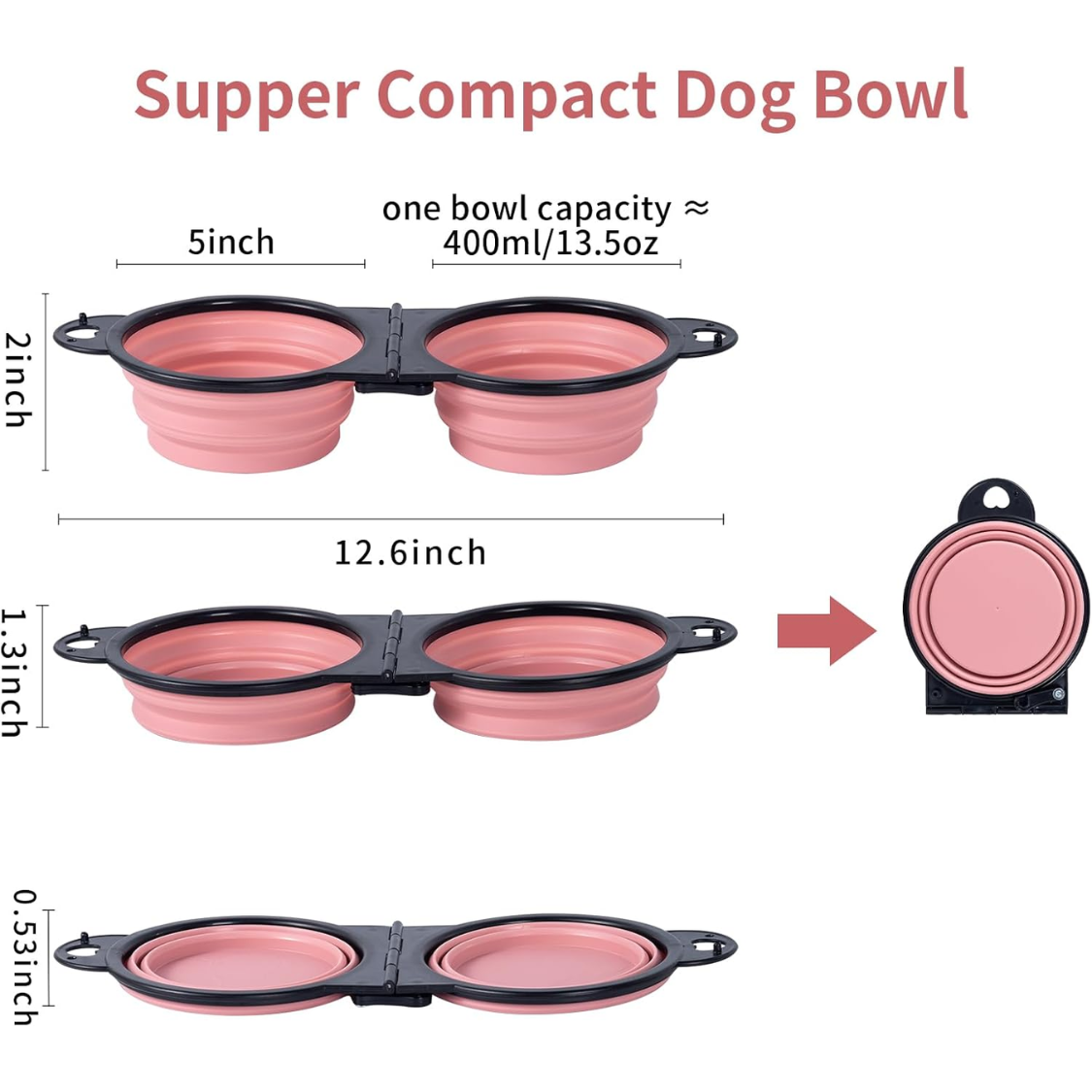 Foldable Dog Travel Bowls with Reinforced Rim & Lock Clips - 180° Flip Design