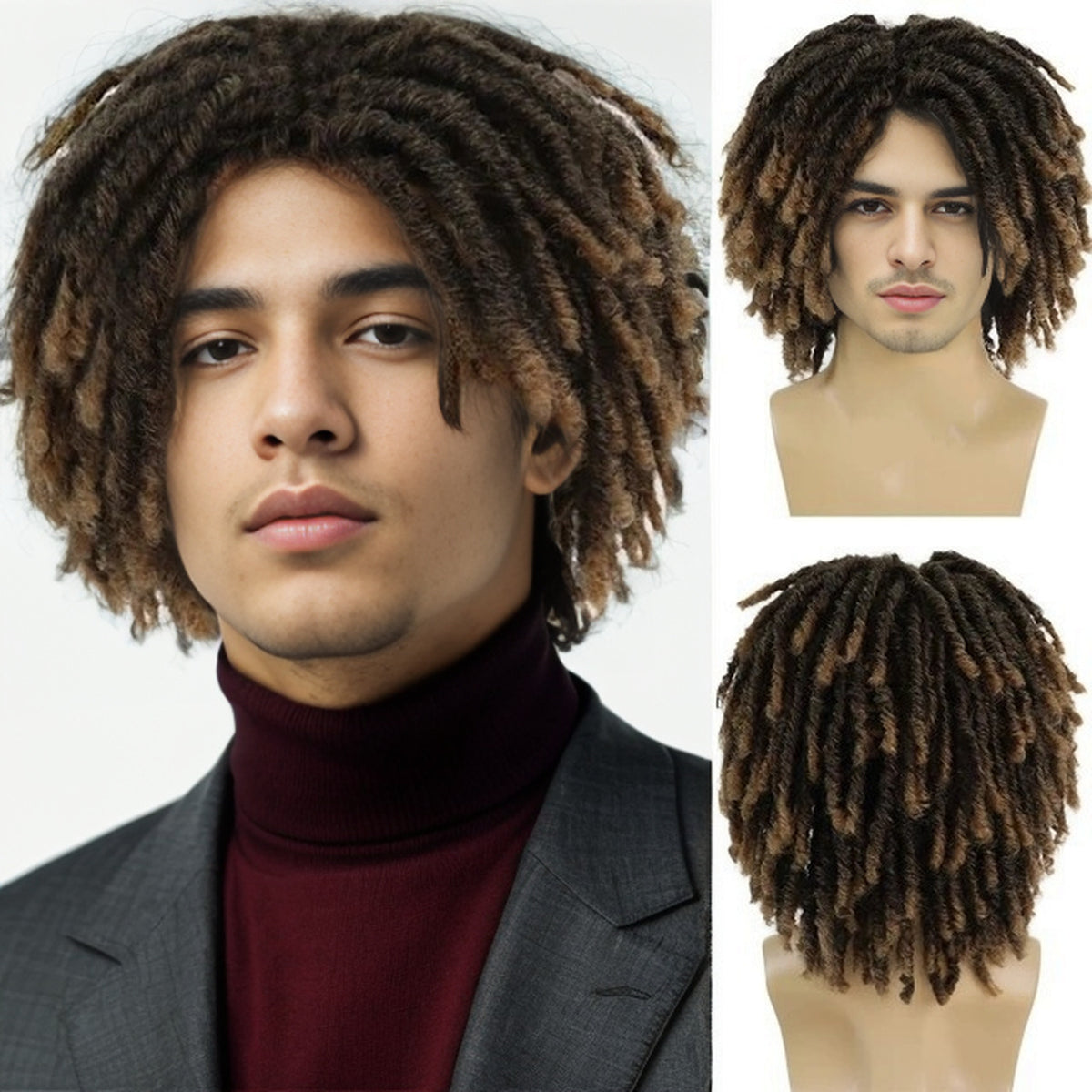 Men's Synthetic Dreadlocks Wig Full Head Short Hair 14 Inch - Multiple Colors