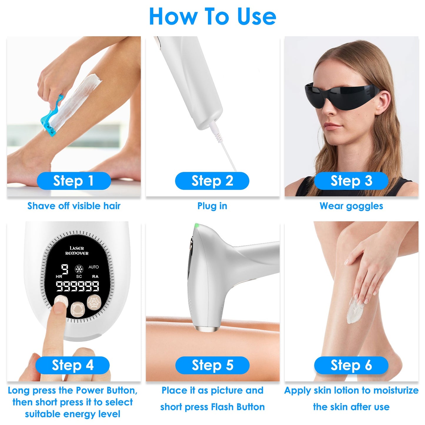 3-in-1 IPL Hair Removal Device with Ice Cooling, 9 Energy Levels & 999k Flashes